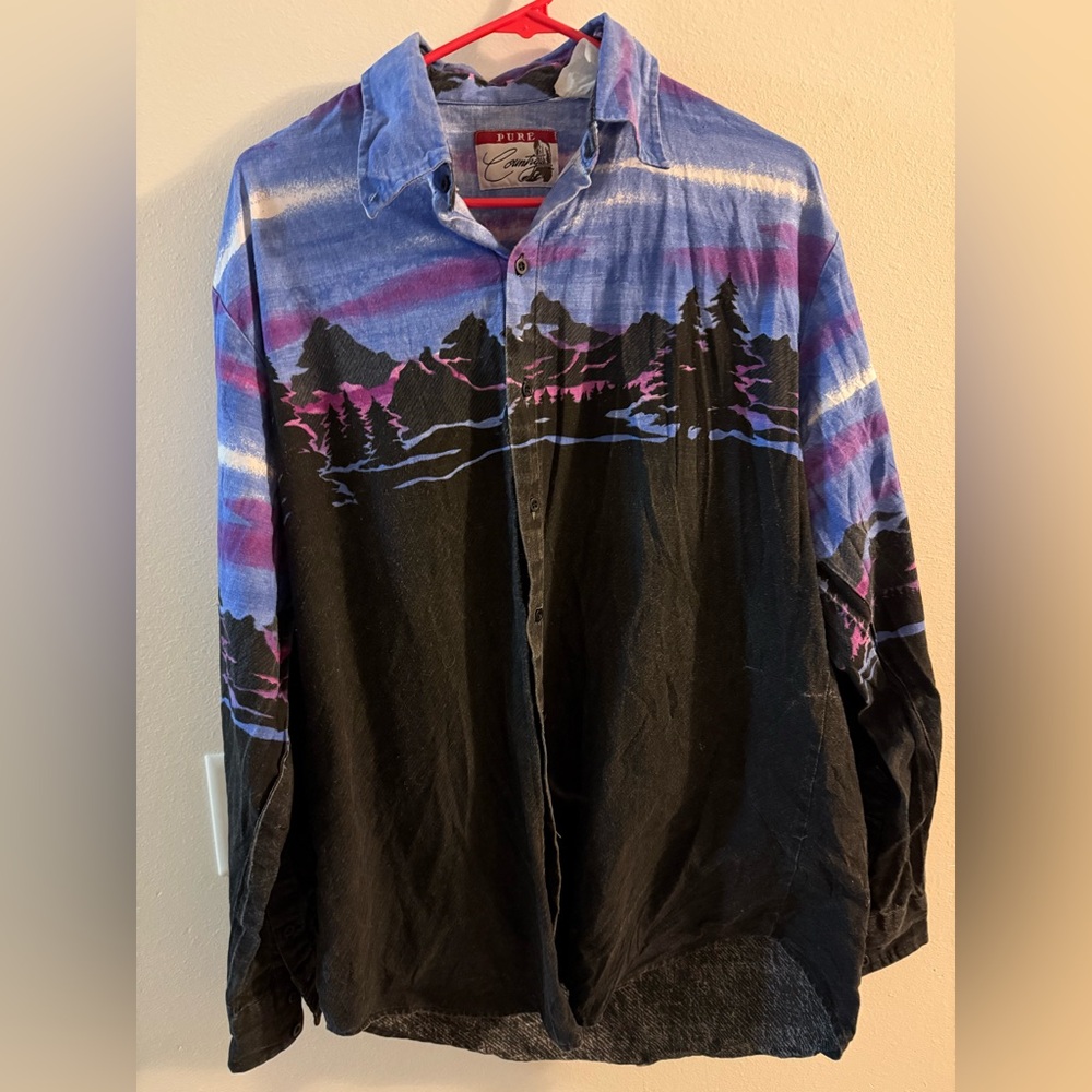 Vintage Men's Multicolor Scenic Sunset Classic Button Up